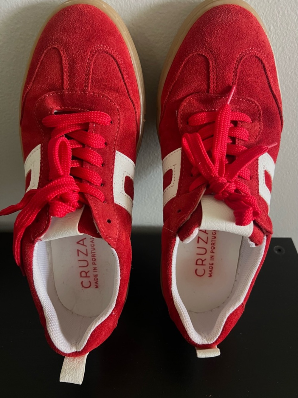Cruza Made in Portugal, Retro Red Suede Athletic Sneakers, Women’s 8